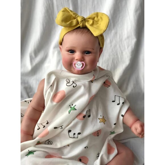 🆕20 Inches Full Vinyl Body Real Baby Size Hand Painted Hair With Yellow Dress - Picture 5 of 7